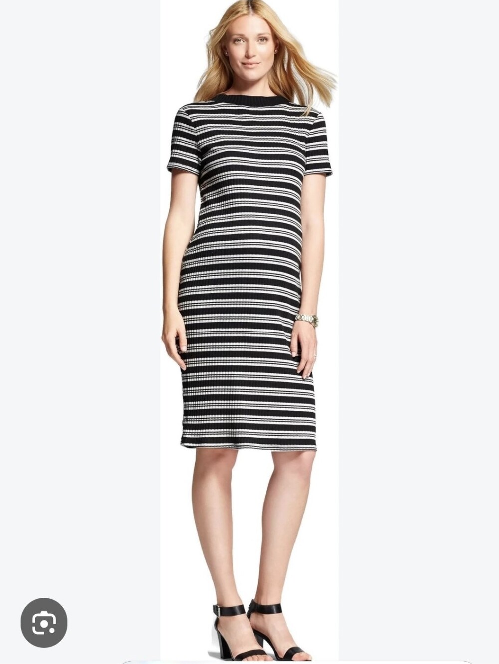 Liz Lange Black and White Striped Knit Sheath Dress